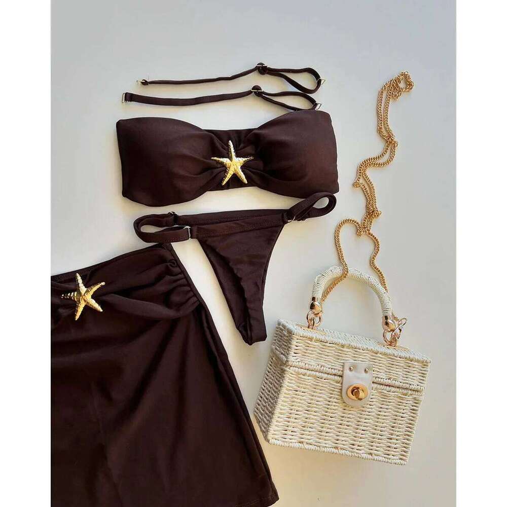 Three-piece Sling New Star Bikini Sexy Solid Color Swimsuit Pants Adjustable Z260206