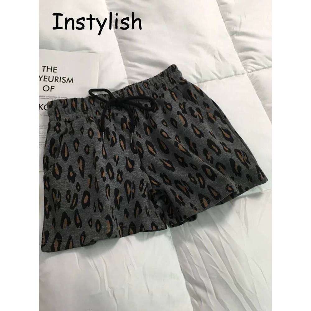 Vintage Harajuku Leopard Print Wide Leg Shorts Women Summer Korean Simple Chic Elastics Waist Drawstring Loose Short Pants 2022 C260206