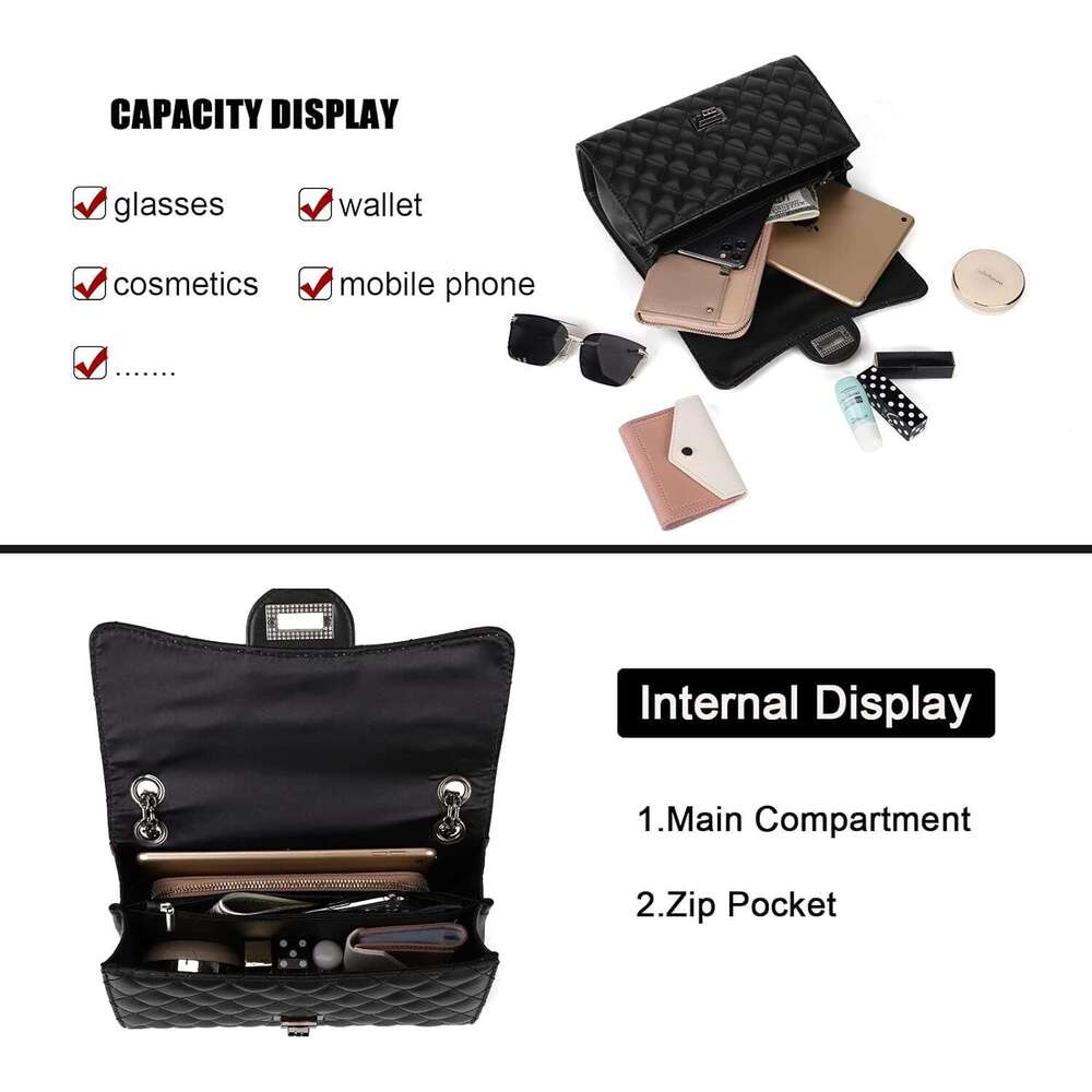 Quilted Crossbody Purse For Women Trendy Ladies Shoulder Bag With Chain Purses