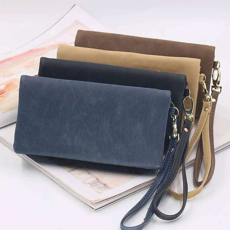 Large Capacity Women's Dull Polish Leather Double Zipper Clutch Wristlet Purse Phone Coin Card Holder Multi-pocket Wallet Y260206