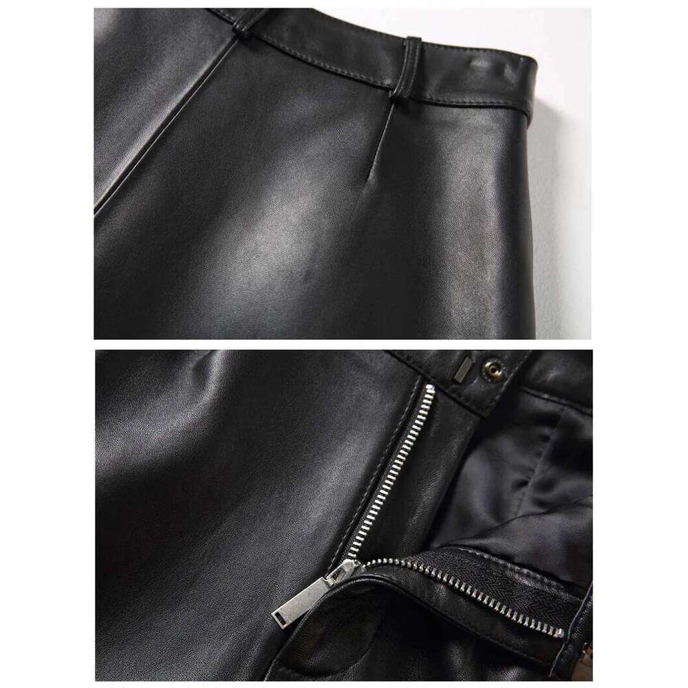 2026 Winter Women European/American Fashion Genuine Leather Shorts Real Lambskin High Waist Flanging Wide Leg Trousers Boots XJ260206