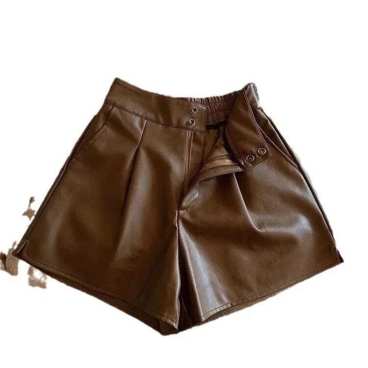 High Waist Black PU Leather Shorts Women's Casual Style Slimming Loose Wide Leg Short Pants Spring Autumn Trendy Girl XJ260206