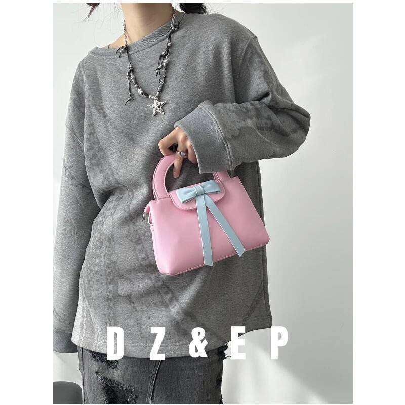 miyagawa Exquisite Small Bags for Women 2024 New Single Shoulder Crossbody Classroom Commuting Cute Pink Bow Handheld Square Bag Y260205