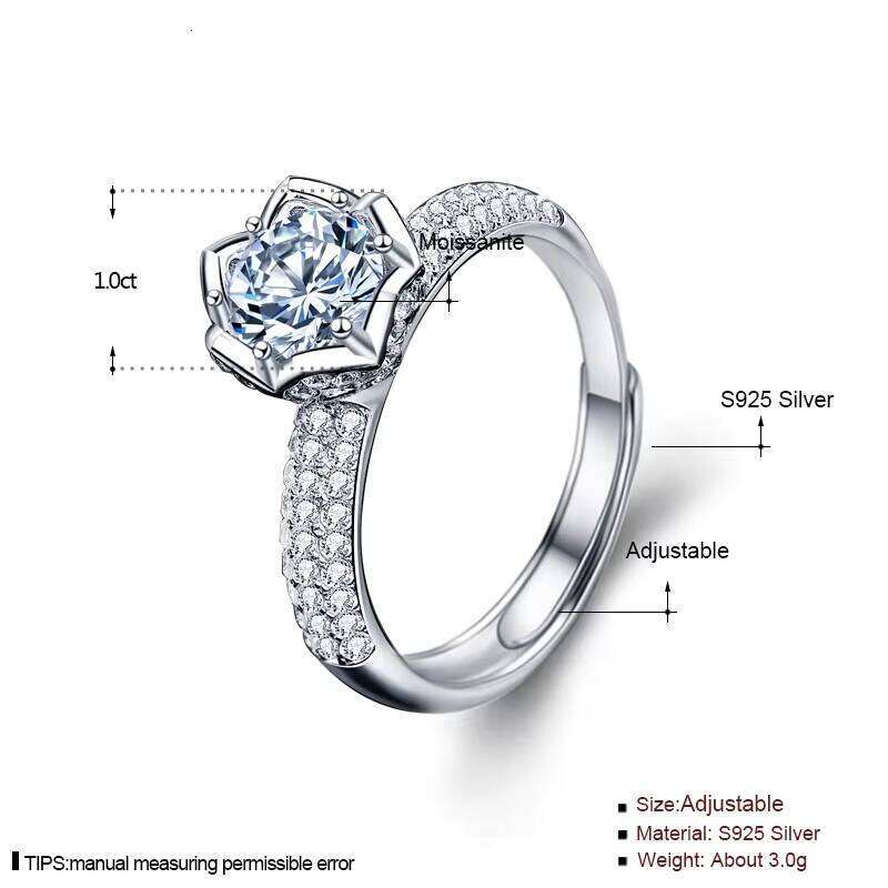 Xjz027 Classic Luxury Real Solid 925 Sterling Silver Ring 1.0Ct Moissanite Diamond Wedding Jewelry Rings Engagement For Women