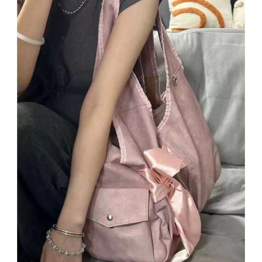 JIAERDI Harajuku Large Capacity Tote Bag Women Fairycore Aesthetic Bow Chic Grey Handbag Female Vintage Cute Shoulder Bags New Y260205