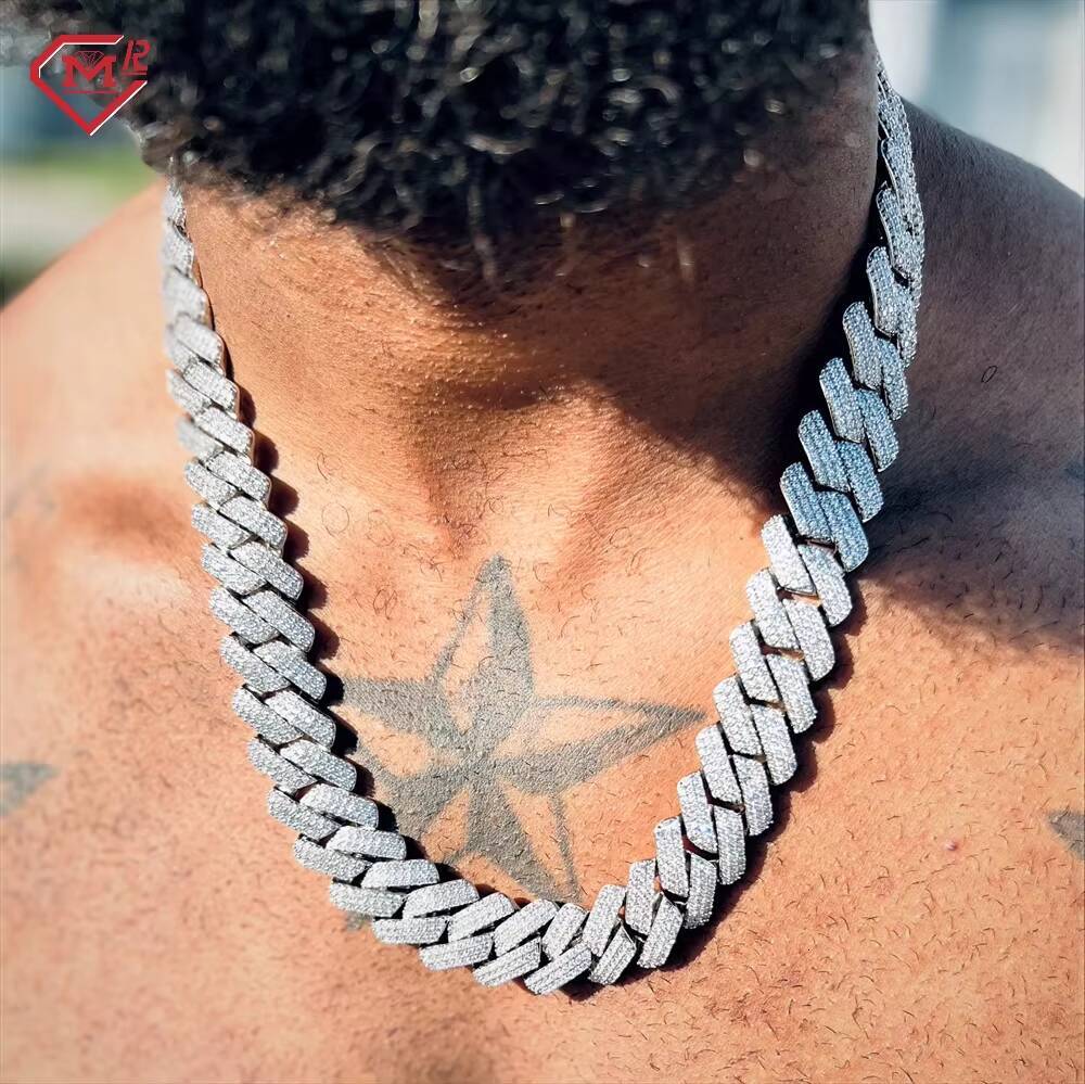 20MM Moissanite Cuban Chain 3 Rows 925 Sterling Silver Hiphop Jewelry Iced Out Cuban Link Chain