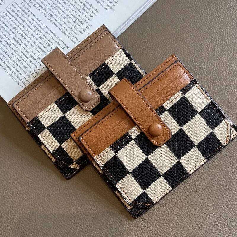 Delicate Vintage Grid Canvas Mini Card Holder Women Slim Multifunctional Driver License Pouch Y260206