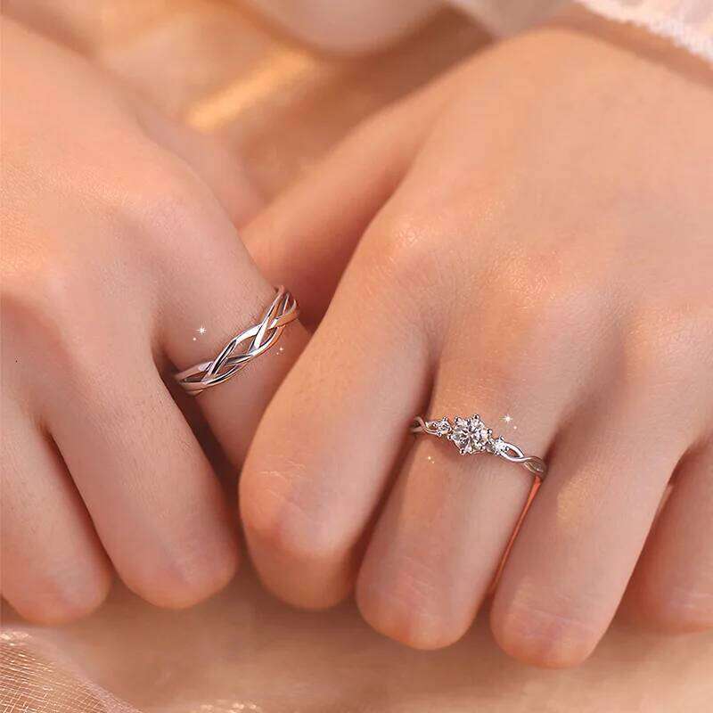 WANZHI New Couple for Men and Women Exquisite Woven Texture Inlaid Zircon Rings Luxury Jewelry Accessories Festival Gifts W260206