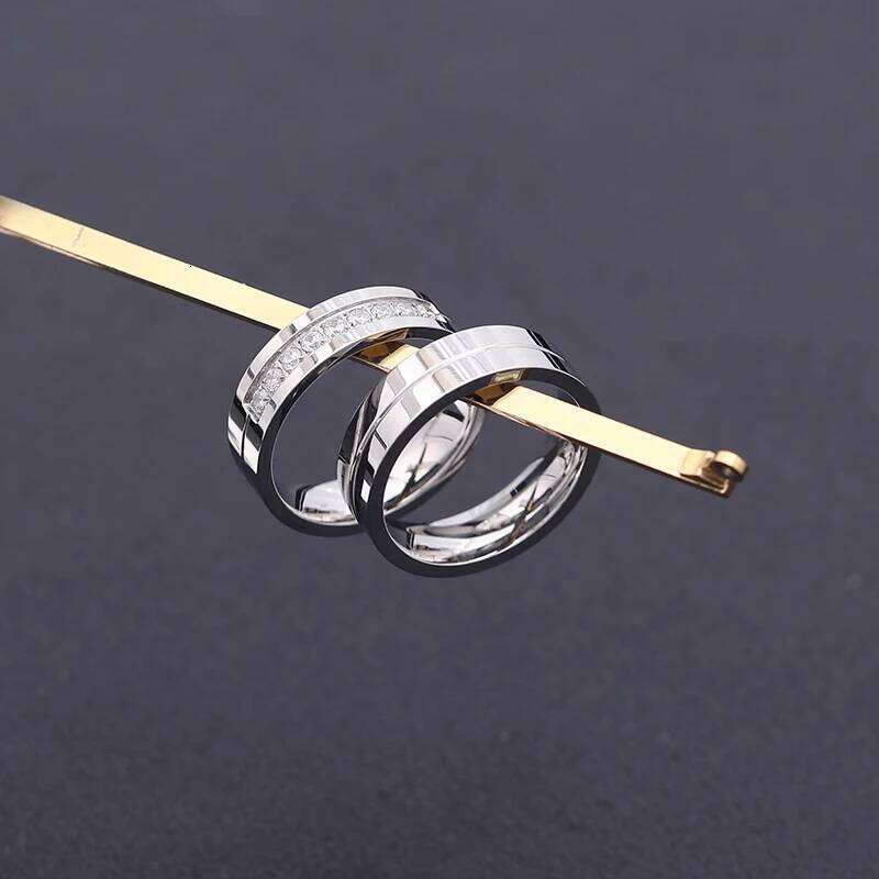 1Piece Titanium Stainless Steel Gold Silver Tone Plated Ring Men Women Rhinestone Cubic Zircon Lover Couple Finger Jewelry Gift W260206