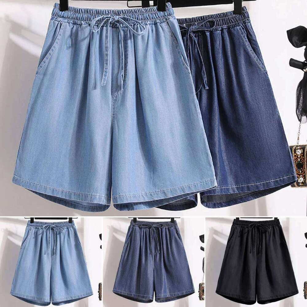 Women's Fashion Solid Color Pocket Button Up Capris Loose Elastic Waist Wide Leg Shorts for Women Womens Pants XJ260206