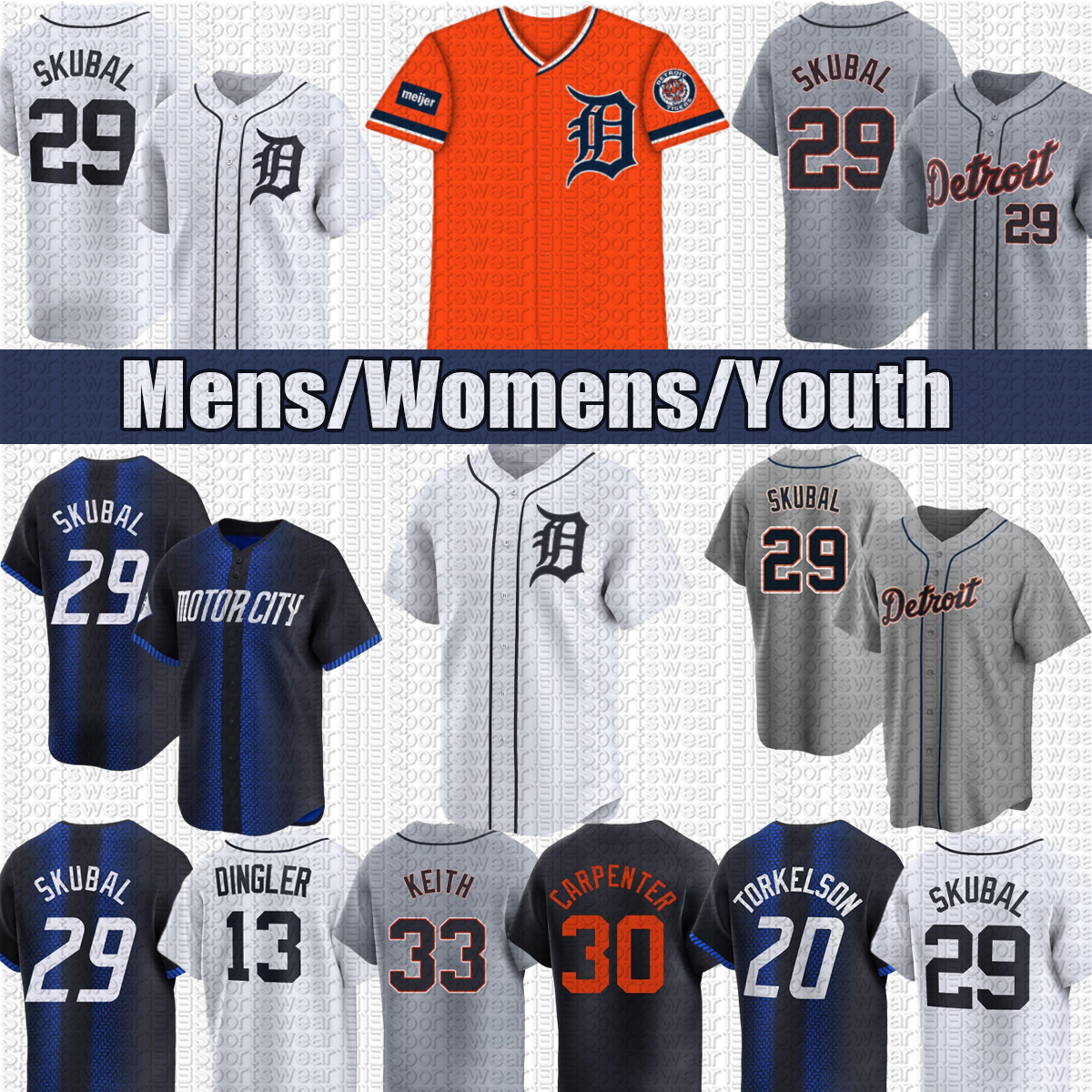 Detroitcity Tigers Jersey #29 Skubal #31 Greene #28 Baez #20 Torkelson #24 Cabrera #60 Baddoo Baseball Jerseys
