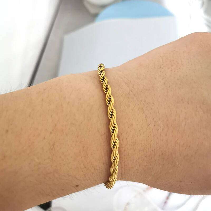QMHJE 2 3 4mm Bracelet for Women Men Stainless Steel Twist Gold Silver Color Chain Trendy DIY Jewelry Adjustable Size 26H0206