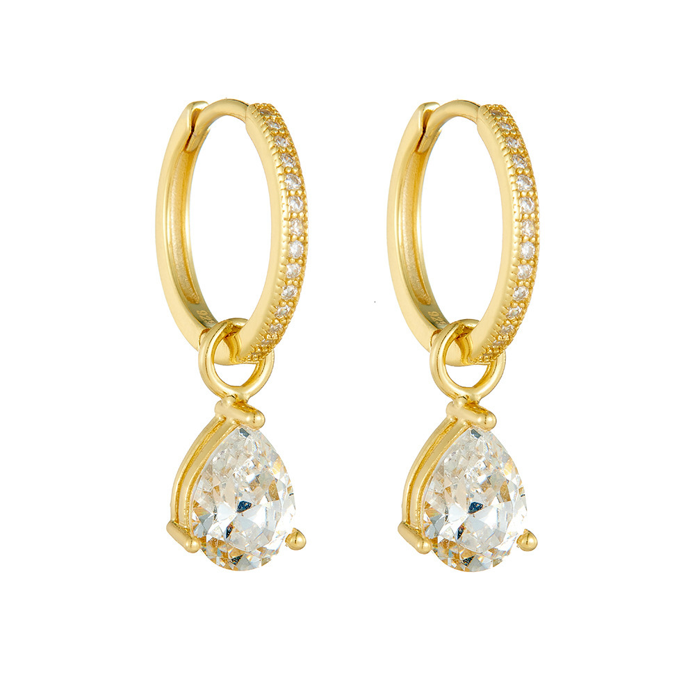 S925 Sterling Silver Retro Water Drop Zircon Light Luxury Ins Simple Exquisite Ear Hooks Earrings