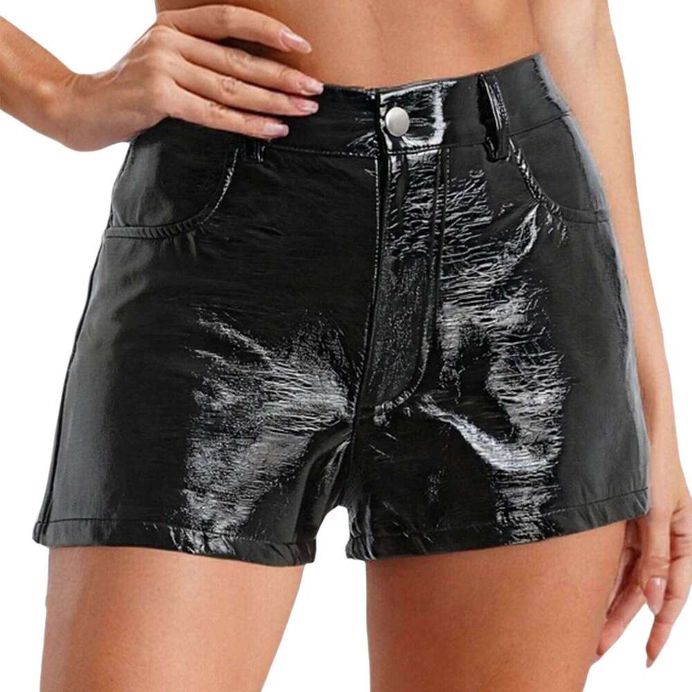 Womens Rivets And Belt PU Leather Pants Hot Shorts Slim Fit Short Bottoms Club Rock Music Festival Costume XJ260206