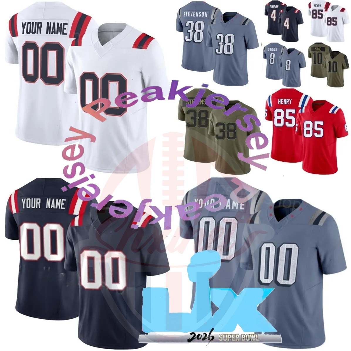 Drake Maye Jersey 2026 super bowllv Football Jersey Drake, Maye10 Raymond Ray, Stevenson Hunter, Henry Jaranitava, Steffen Diggs, Christian Gonzalez, Brady