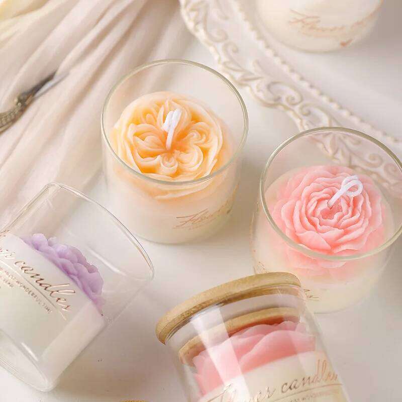 Simulated Peony Flower Glass Cup Wax Light Fragrance Scented Candle Ins Atmosphere Interior Decoration S260205