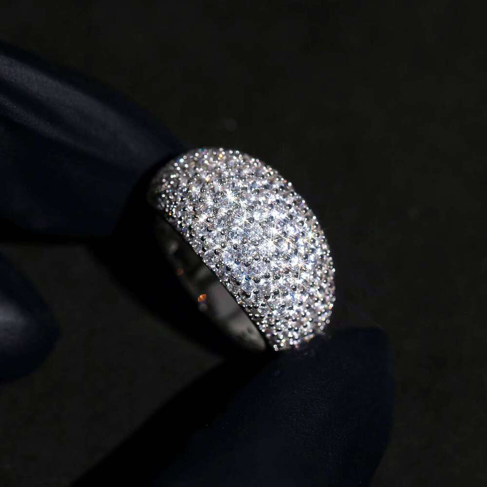 Hip Pop Rock Style Iced Out Pave Diamond Dome Ring Silver 925 Plated With 18K White Gold VVS Moissanite Jewelry