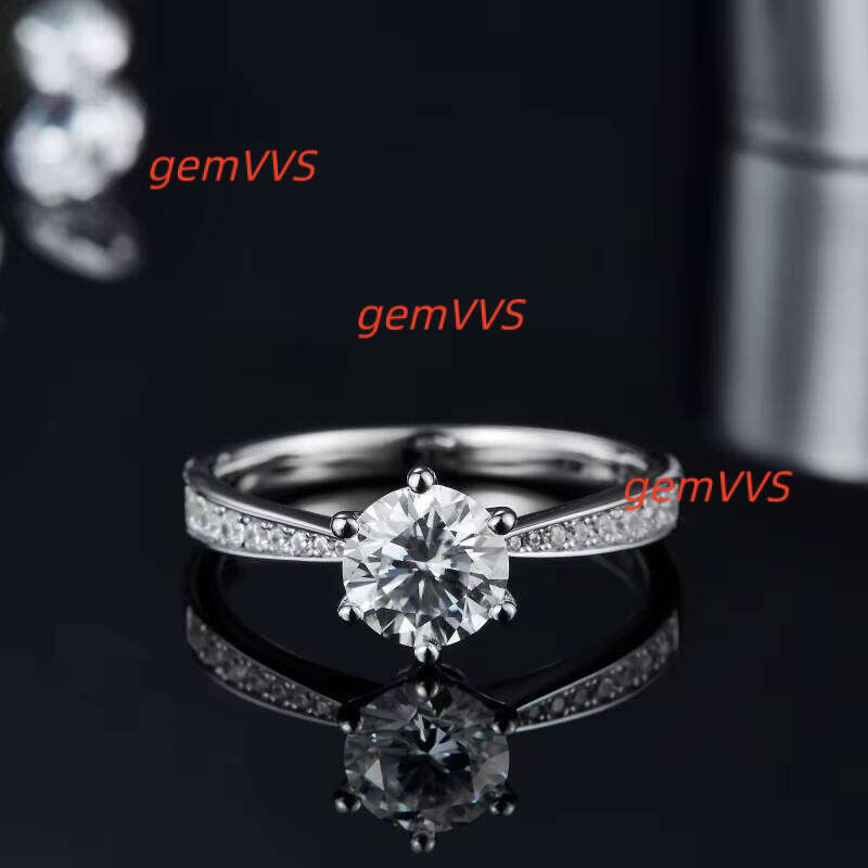 Custom 18K White Gold Women's VVS Diamond Eternal Moissanite Ring Round Shape Sterling Silver 925 Wedding Engagement Party