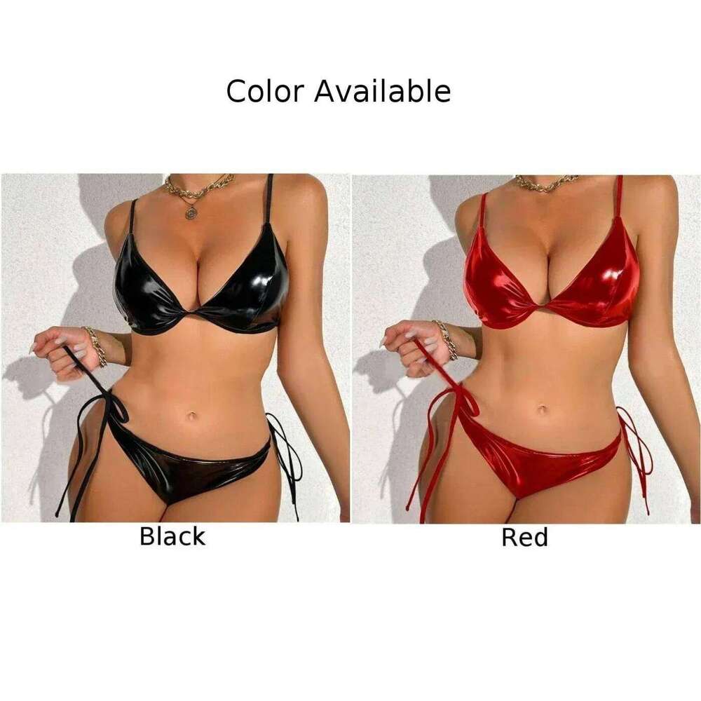 Bikini Swimwear Summer Waist Winter Autumn Clubwear Female Home Lace Up PU Leather Sexy Halter Bikinis Fashion Z260206