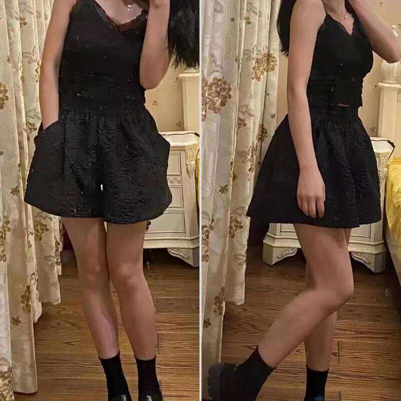 Lucyever Black White Jacquard Women 2022 Summer Elastic High Waist Pockets Wide Leg Shorts Woman Streetwear Half Pants XJ260206