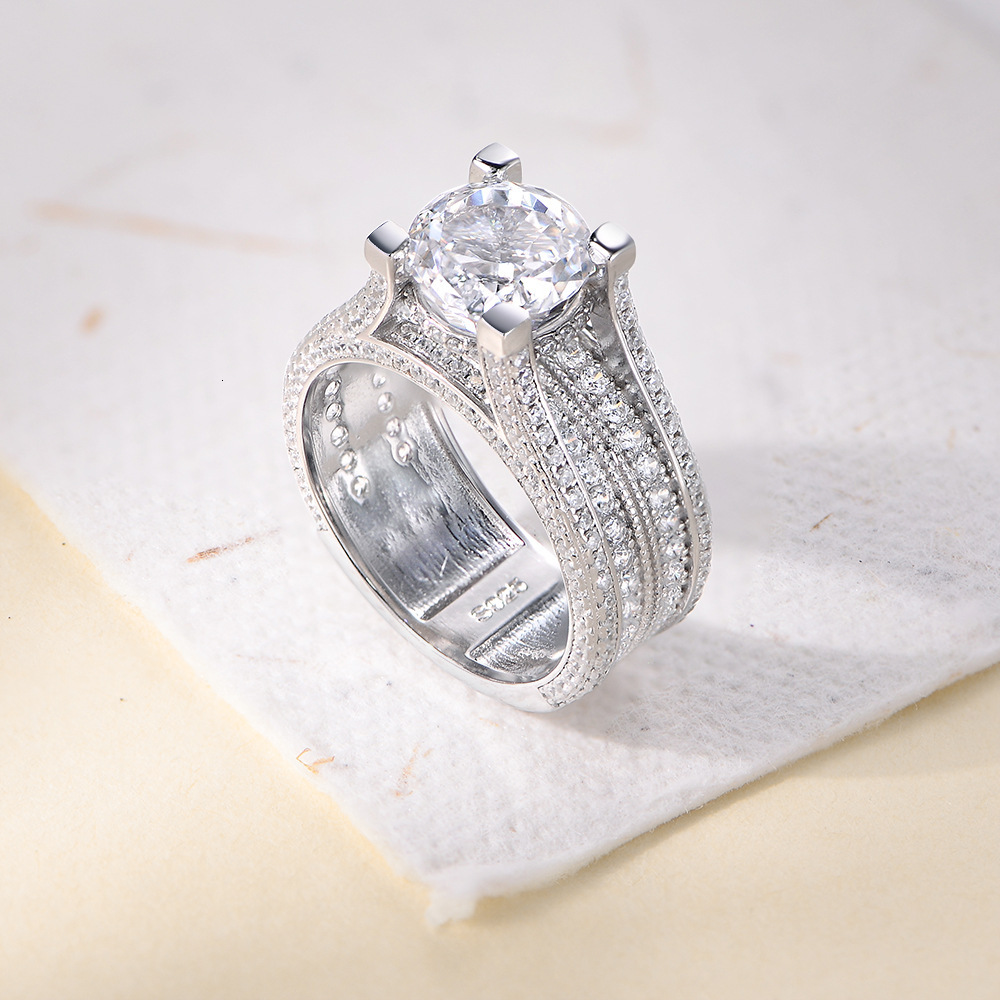 S925 Sterling Silver 5A Ice Flower Cut Zircon for Women, New Micro Pave Full Diamond Wedding Ring Jewelry