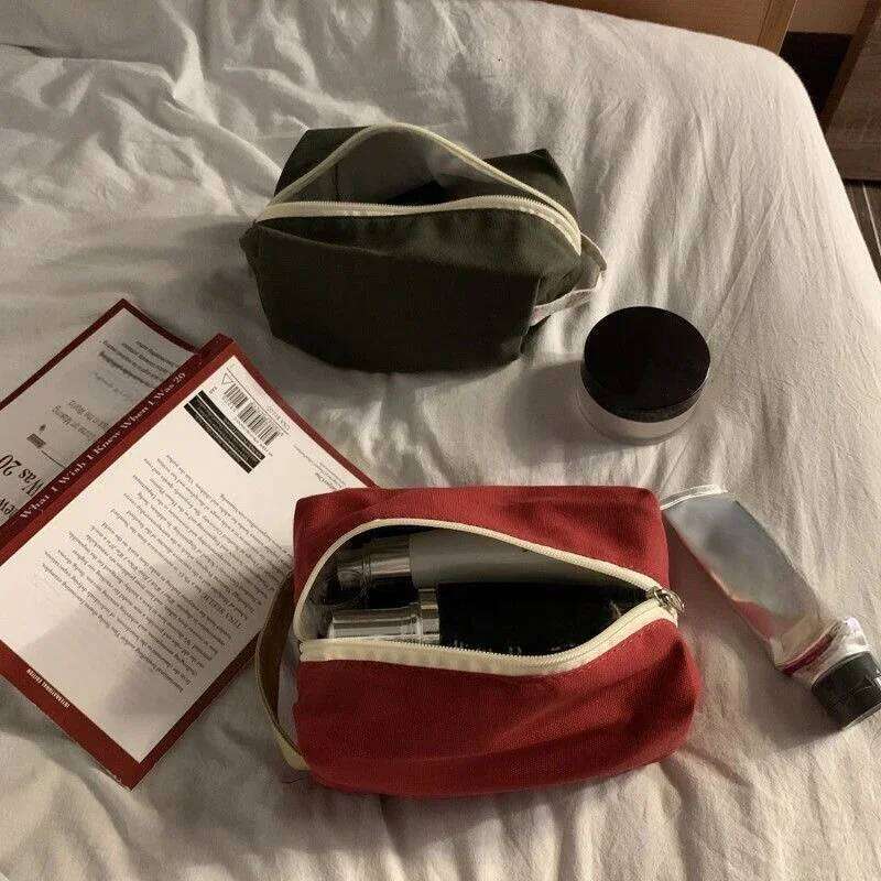 Fashion Korean Style Women Cosmetic Travel Organizer Storage Bag Canvas Make Up Case Small Large Tote Makeup Kit Pouch Y260206