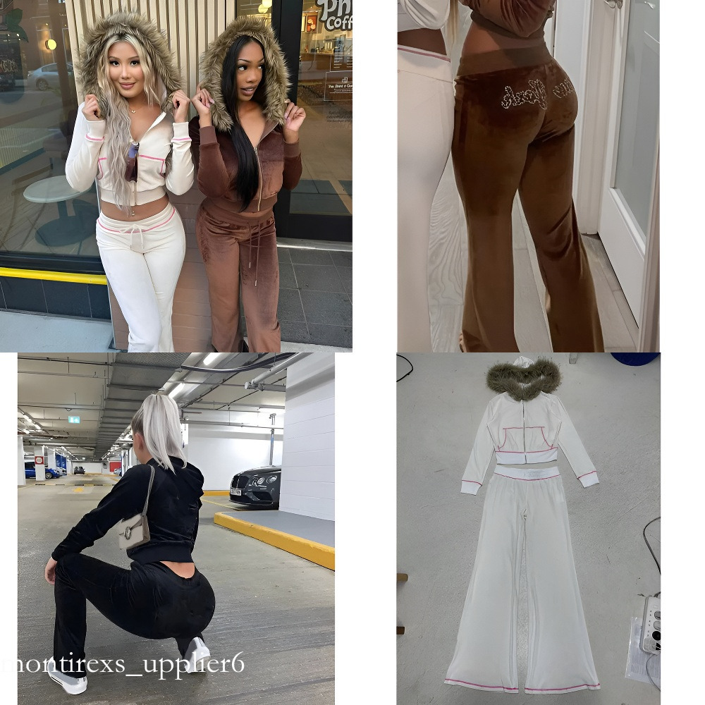 Top Y2K Women Fashion Tracksuits Velvet Sports Suit Casual Hooded Jacket Outfits Women's Pants Sets Streetwear Jogging Suits5-97 1ec
