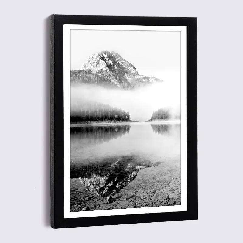 A4 6 7 8inch With Canvas Painting Black And White Beach Mushroom Boat Bird Flowers Wall Art Combination Photo Frame S260205