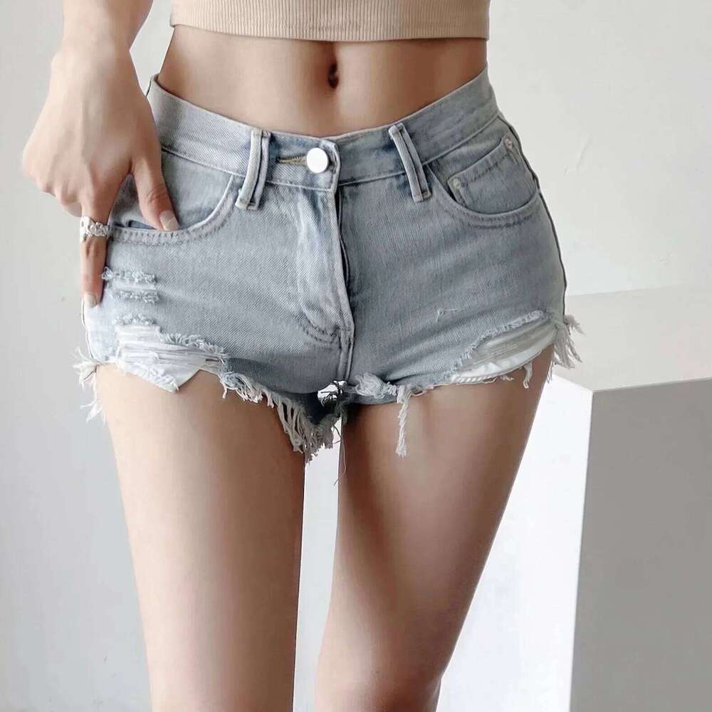 Shorts Denim Washed Women Jean High Waist Hole Spliced Slim Fit Sexy Jeans Casual Pockets Summer Short Straight Pants C260206