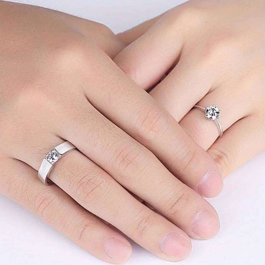One Pair of Modern Adjustable Promise Couple's With Ring Boxes Jewelry Organizer Storage Box Marriage Rings W260206
