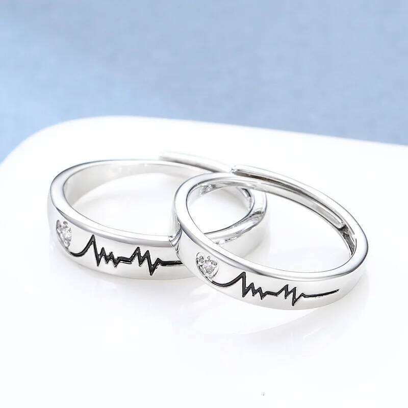 1pair 925 Sterling Silver Rings For Women Men Romantic adjustable ring set bague femme Wedding couple rings for lovers W260206