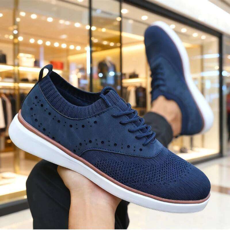 2025 New Men's Casual Shoes Breathable Knit Upper Perforated Detail Light Non-Slip Walking Sneakers Versatile Footwear for Male