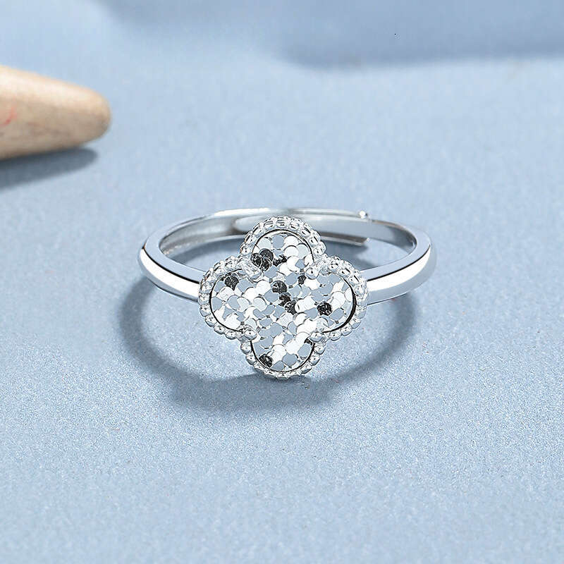Crushed Ice Clover Ring Personalized Fashion Adjustable Open Ring Ins Style Jewelry for Women