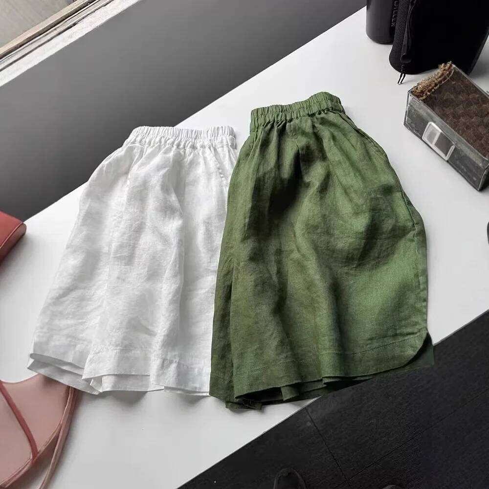 White Cotton Linen Women's Casual Wide Leg A- Line Summer Fashionable Versatile Low Waist Comfortable Breathable Shorts XJ260206