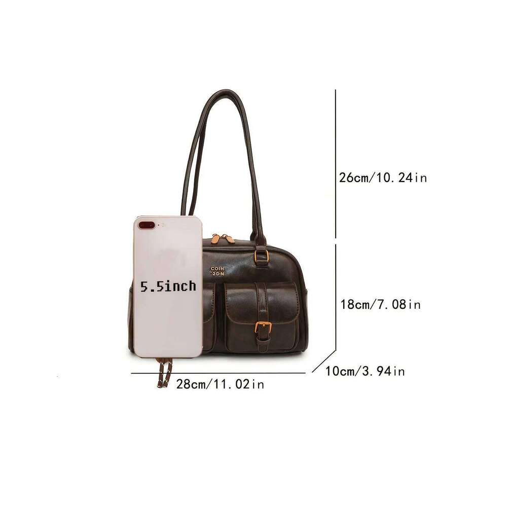Women's Coffee Brown Multi-Pocket Handbag Shoulder Bag, Stylish Versatile Letter Crossbody Purse for Travel Work Shopping Dates Y260205