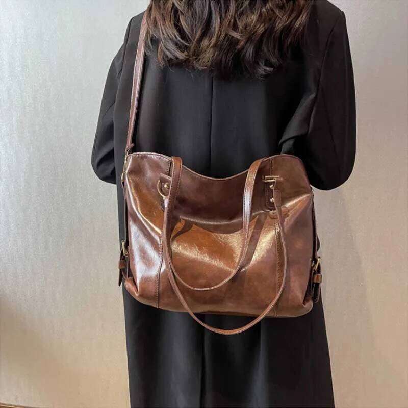 Solid Color Simple Ladies Shoulder Bags Large Capacity College Female Crossbody Bag Pu Leather Vintage Women's Tote Handbags Y260205