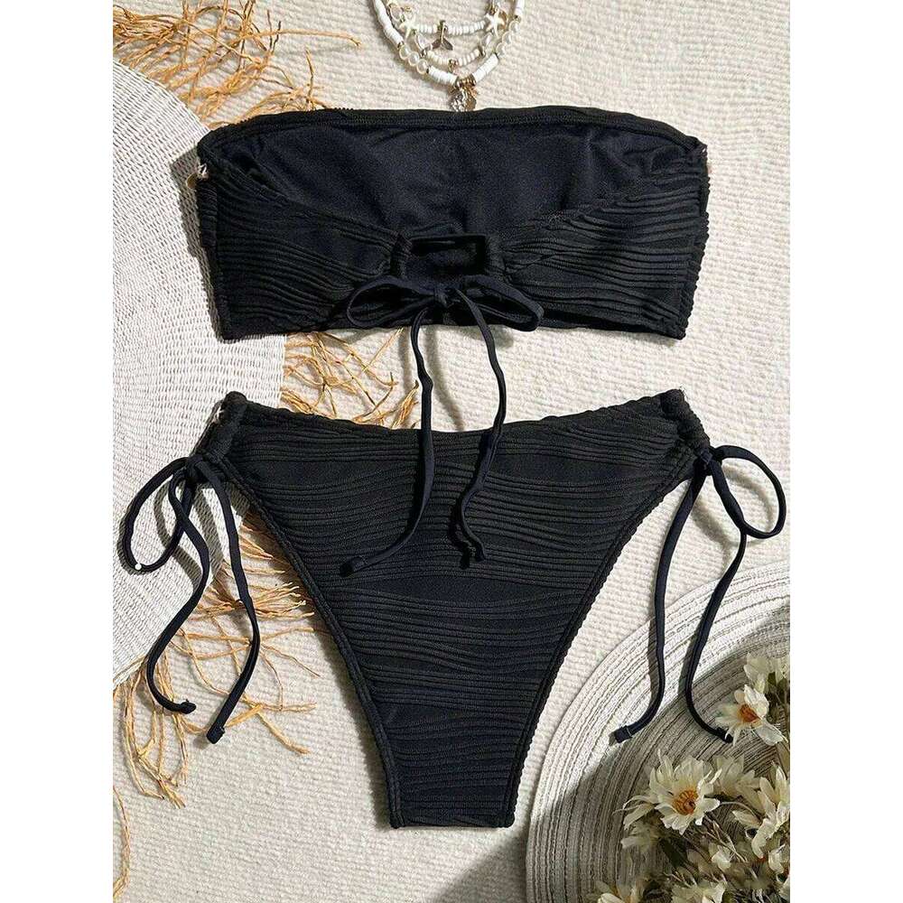 XS - XL Bandeau Wrinkled High Cut Women Swimwear Female Swimsuit Two-pieces Bikini Set Shell Bather Bathing Suit Swim Z260206