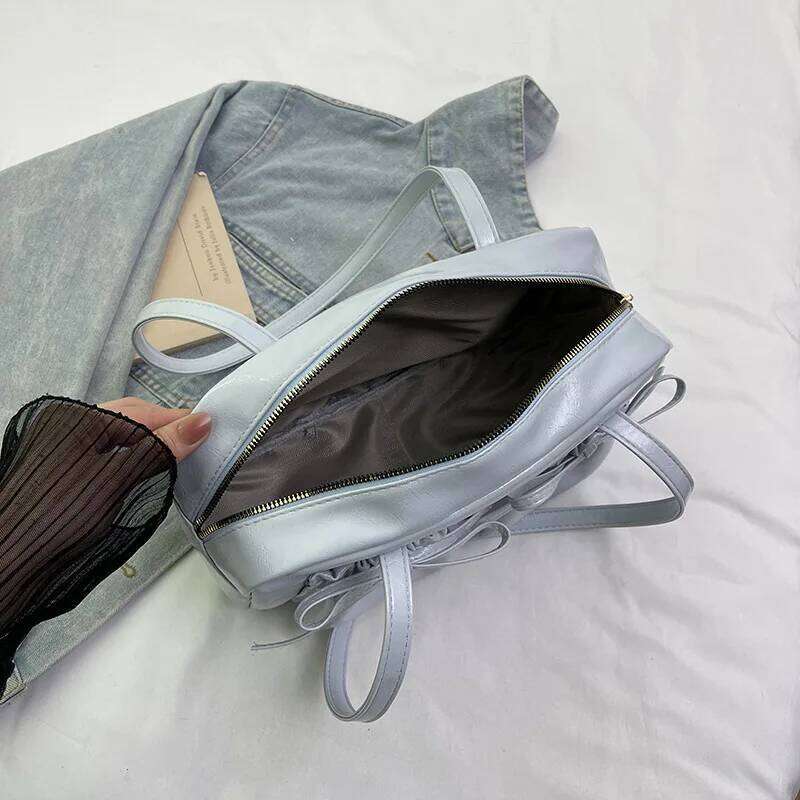 Chic Bowknot Leather Handbag Shoulder Bag, Multi-Color Stylish Totes Bags, Shiny, Versatile for Daily/Office/Date Outfits Y260205