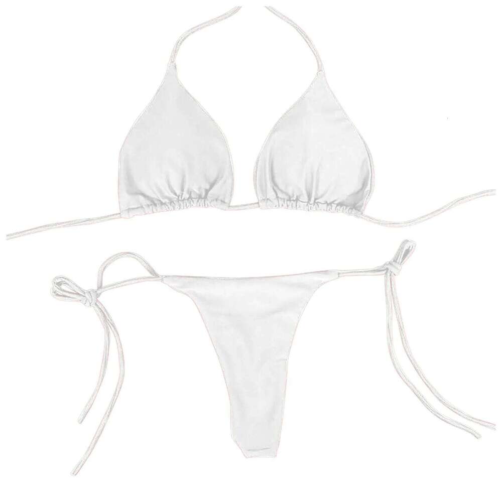 Sexy Women Bikini Lingerie Set Side Tie Swimsuit T--back Low Rise Thong Bandage Style Brazilian Swimwear Soft Solid Underwear Z260206