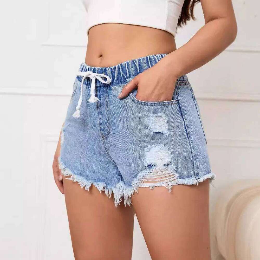 Ripped Raw Denim Shorts for Women Fashion A-line Hem Female Summer Hot Pants Streetwear Blue Clothing Skinny Sexy Retro Leisure C260206