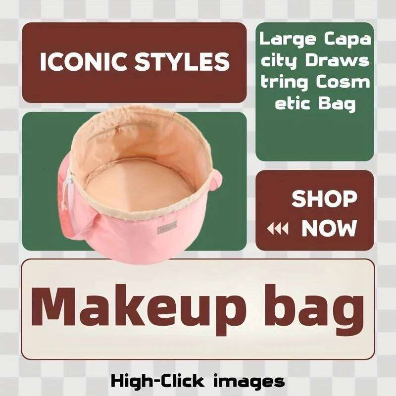 Large Capacity Bucket Cosmetic Bag, Drawstring Makeup Travel Organizer with Adjustable Strap Flip Top Pockets Gift Y260206