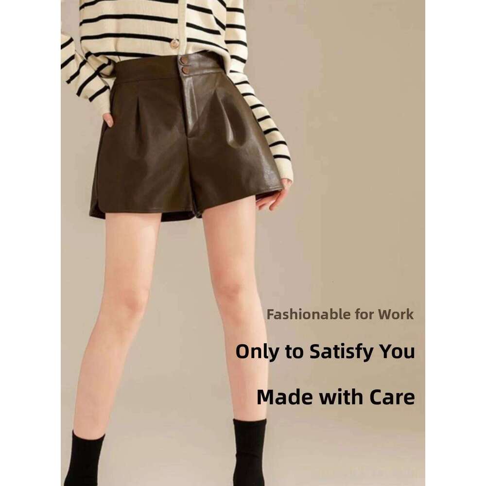 High Waist A- Line PU Leather Shorts Women's Autumn Hot Sale Of The Season New Style Wide Leg Pants Outwear Boot Match Casual... XJ260206