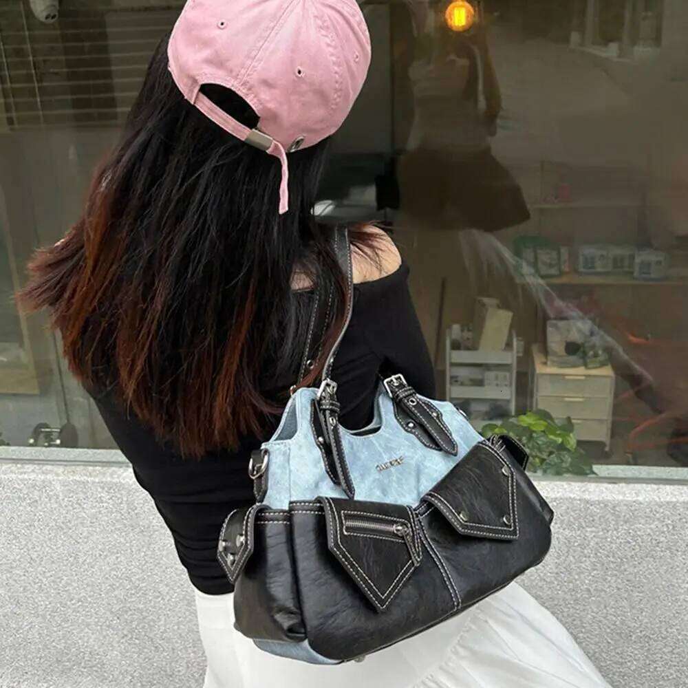 Women's Fashion PU Leather Shoulder Crossed Color Large Capacity Cowboy Backpack Multifunctional Underarm Bag Street Style Y260205