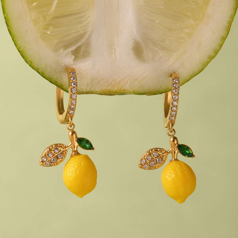 Cute Charming Earrings Lemon Pendant 5A Zircon European and American Fashion Versatile Personality Temperament Cute Flower Stud Earrings for Women Gif
