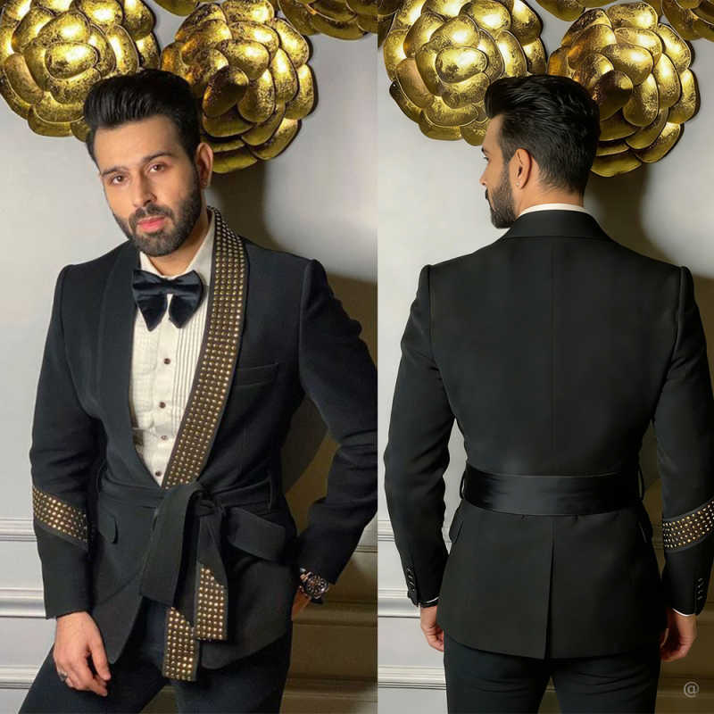 Noble Wedding Tuxedos Shawl Lapel Beaded Sashes Man Suit Formal 2 Pcs Jacket Pants Evening Groom Party Outfits Customized