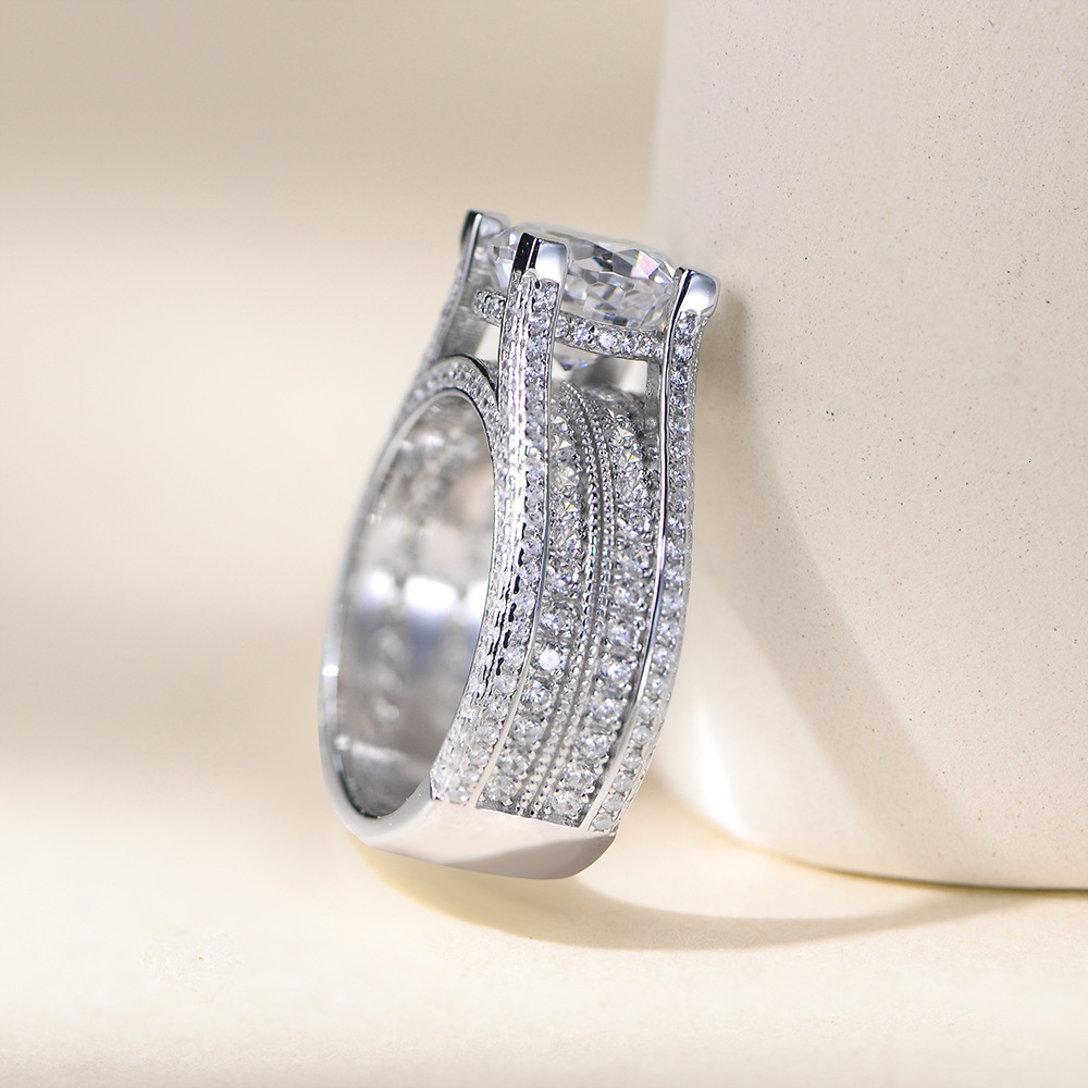 S925 Sterling Silver 5A Ice Flower Cut Zircon for Women, New Micro Pave Full Diamond Wedding Ring Jewelry