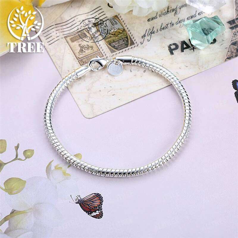 SHSTONE Silver 3mm 4mm Snake Chain 8 inches Basis Bracelet For Woman Charm Wedding Engagement Fashion Party Jewelry 26H0206