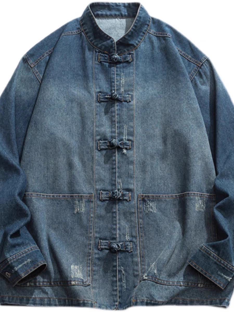 Free Shipping 2026 Spring and Autumn New Chinese Denim Jacket Men's Loose Casual Jacket Trendy Retro Top Size M-4XL