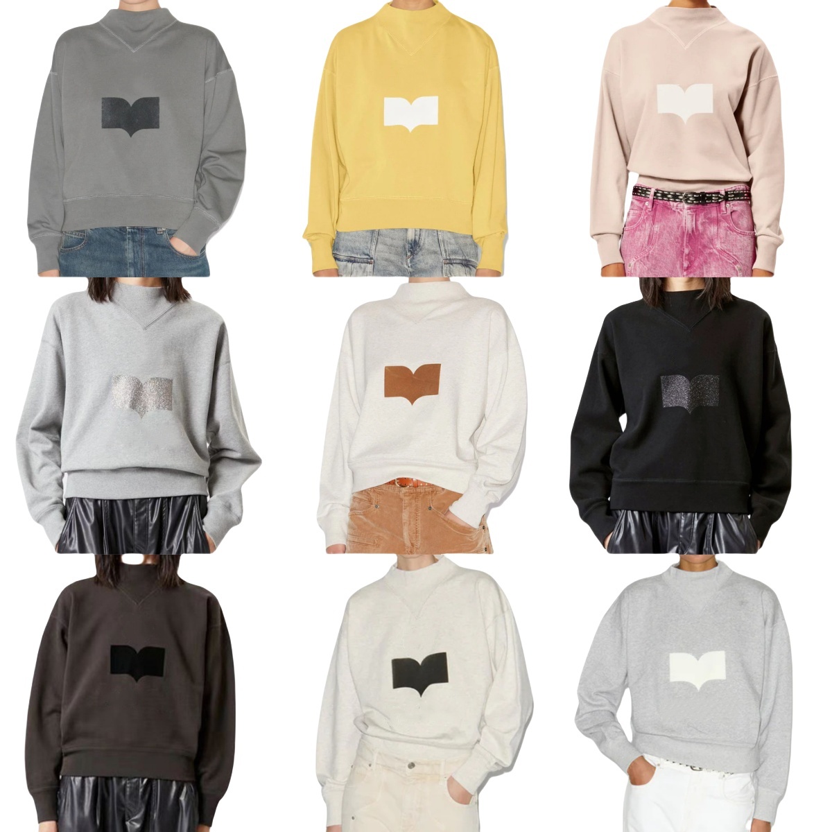 Classic MarantEtoile Flocked Sweatshirts Ribbed Half Turtleneck Stand Collar Cotton Women Designer Sweatshirt Soft Warm Sweaters