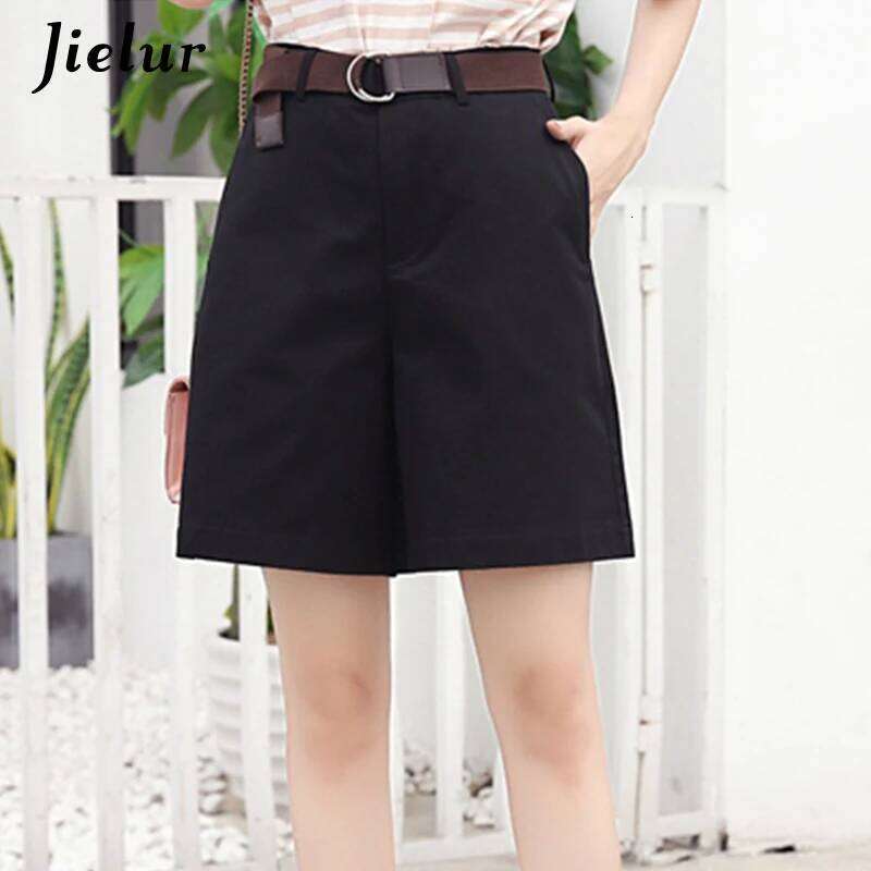 Jielur Korean Fashion Casual Summer Women Loose Wide Leg Pantalon Femme Belt Green White High Waist Shorts Female S-XXL XJ260206
